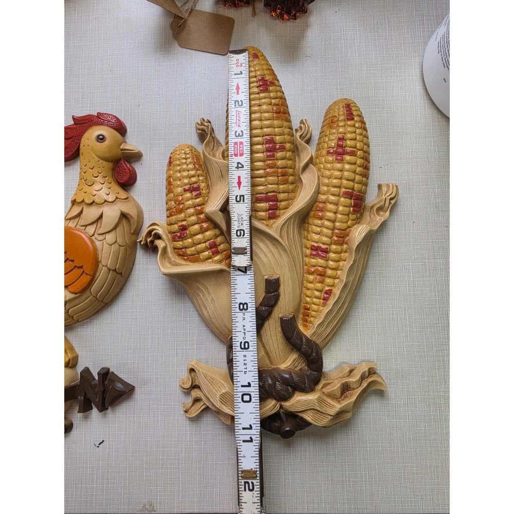 Vintage 1981 Burwood Products Rooster and Corn Wall Hanging Set Made in USA 2500 - Picture 4 of 7